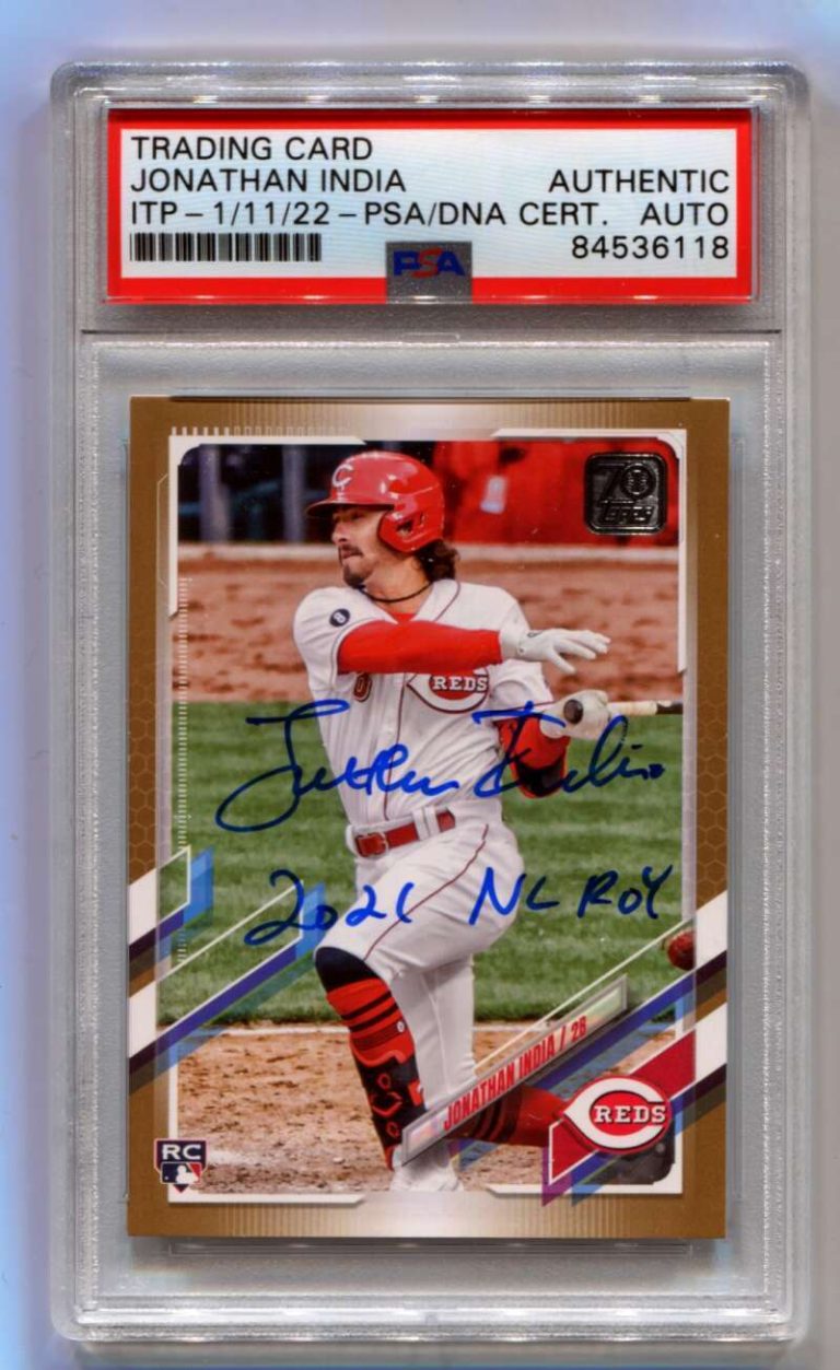 Jonathan India 2021 Topps Update Gold RC #/2021 NL ROY Insc. Signed Auto PSA ITP