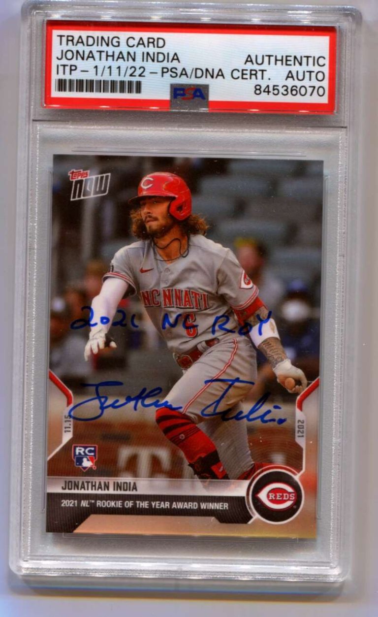 Jonathan India 2021 Topps Now RC #OS-36 2021 NL ROY Signed Auto PSA DNA ITP