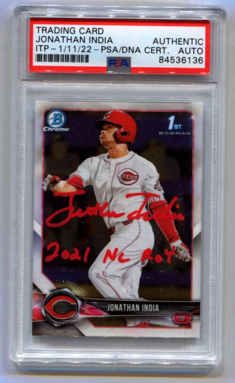 Jonathan India 2018 Bowman Chrome Draft 1st #BDC-112 2021 NL ROY Signed Auto PSA
