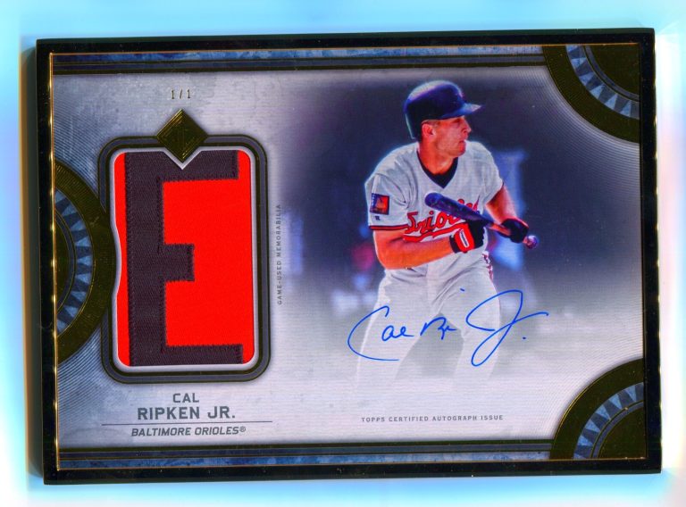 Cal Ripken Jr. 2022 Topps Transcendent Framed Oversized Letter E Patch Auto #1/1