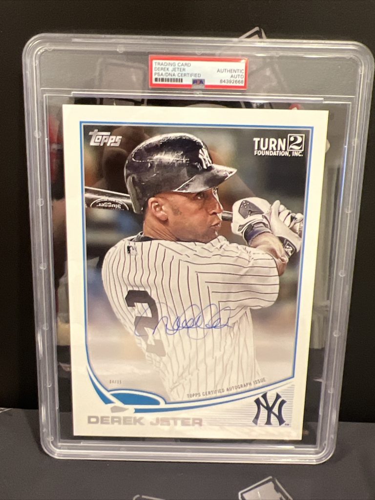 Derek Jeter 2018 Topps Turn 2 Foundation Oversized Signed On-Card Auto #4/15 PSA