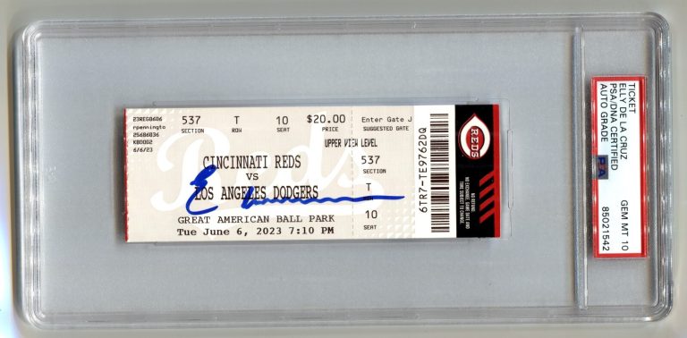 Elly De La Cruz Signed MLB Debut Original Game Ticket 6/6/2023 PSA 10 Auto Reds
