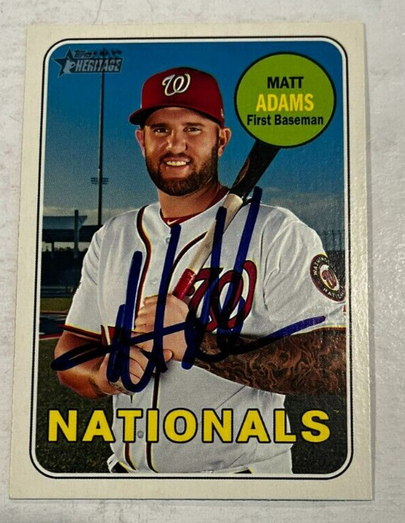 MATT ADAMS SIGNED 2018 TOPPS HERITAGE BASEBALL CARD AUTO