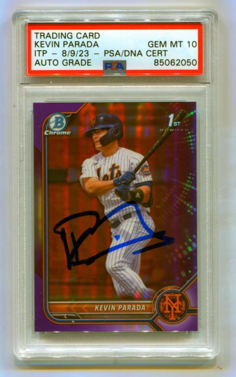 Kevin Parada 2022 Bowman Chrome Draft Purple Refractor /250 Signed PSA 10 Auto