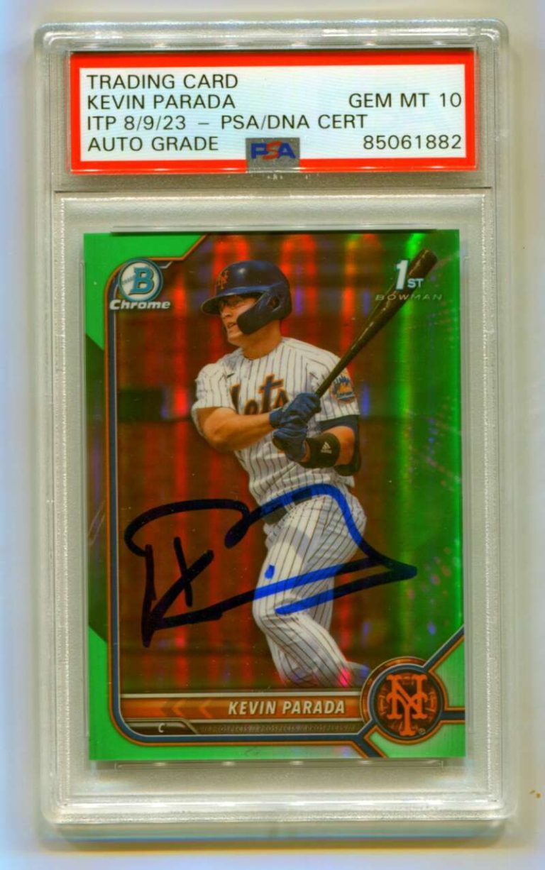 Kevin Parada 2022 Bowman Chrome Draft Green Refractor /99 Signed PSA 10 Auto