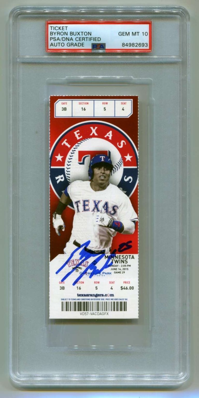 Byron Buxton Signed MLB Debut Game Ticket 6/14/15 PSA 10 Auto GEM MT Twins