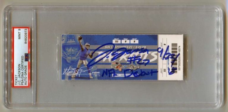J.C. Jackson Signed NFL Debut Game Ticket 9/22/18 w/ Inscription PSA 9 Auto