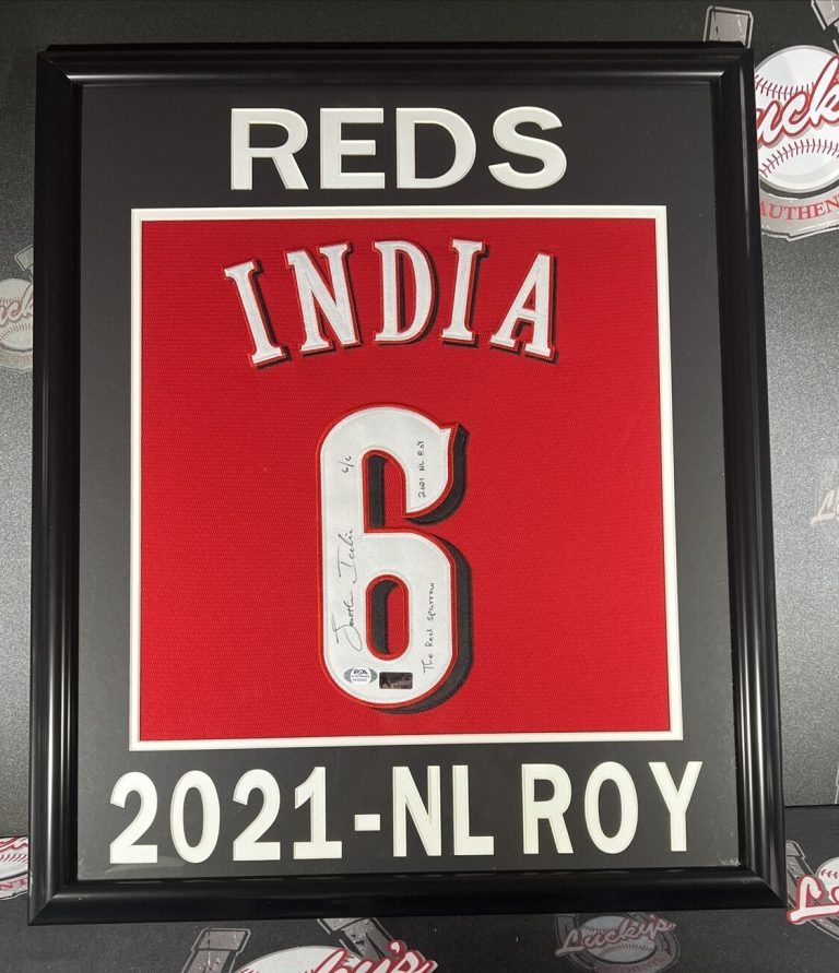 Jonathan India Signed Framed Custom Jersey w/ 2 Insc LE 6/6 Reds PSA ITP COA