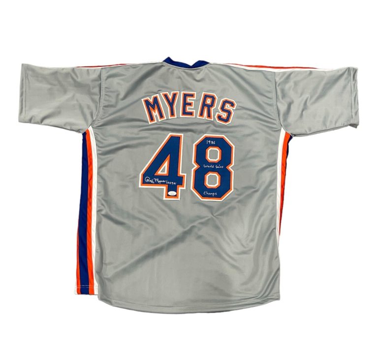 Randy Myers Signed NY Mets Custom Jersey w/ 1986 WS Champs Beckett BAS COA