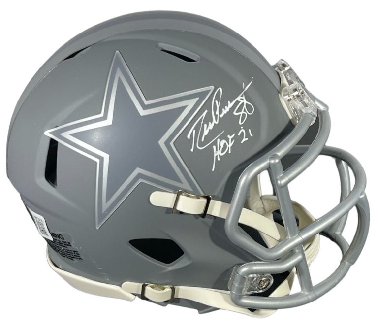 Drew Pearson Signed Cowboys Slate Mini Helmet w/ HOF 21 Beckett Witness BAS COA