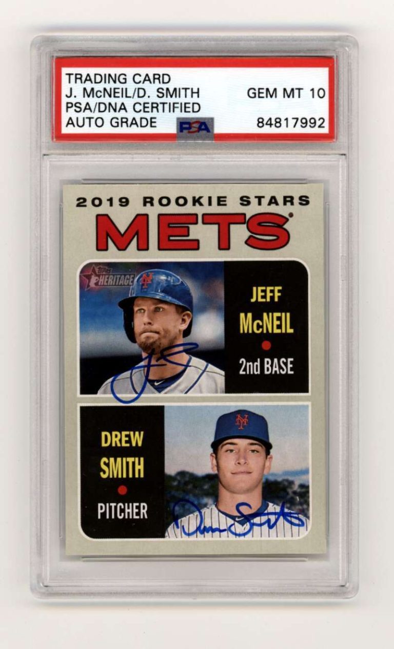 Jeff McNeil Drew Smith 2019 Topps Heritage #348 RC Dual Signed PSA 10 Auto Mets