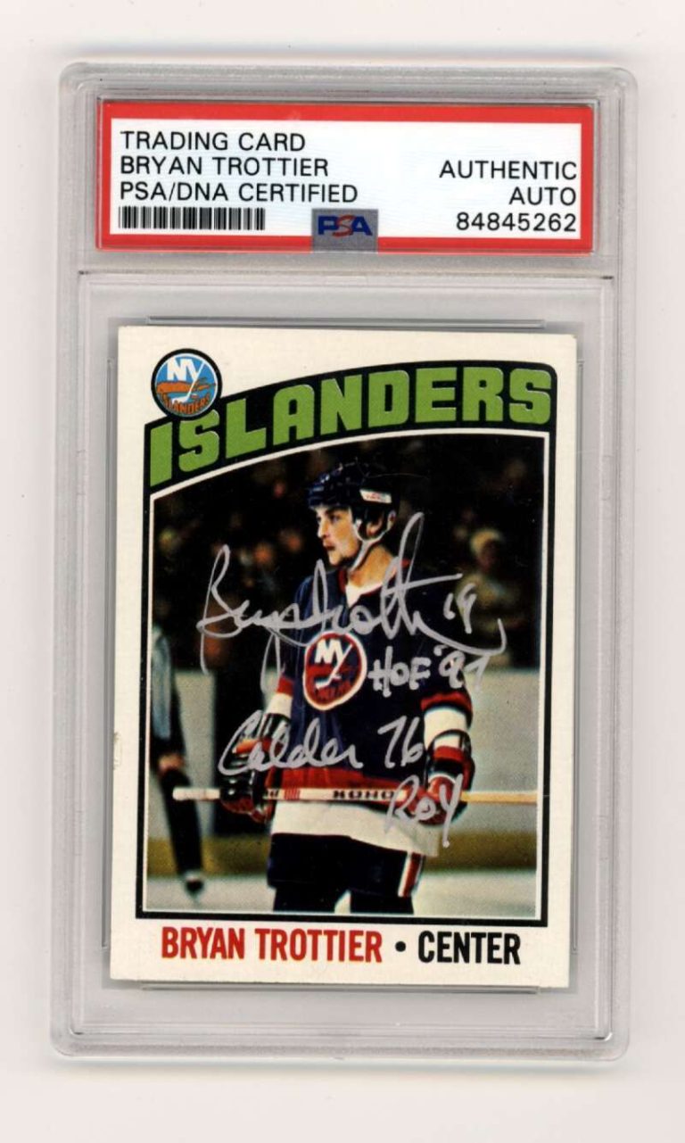 Bryan Trottier 1976-77 Topps #115 RC w/ HOF + ROY Ins Signed PSA Authentic Auto
