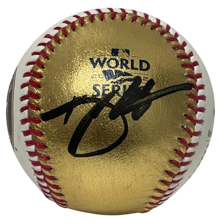 Trey Mancini Signed Auto Gold LE 2022 World Series Baseball Beckett BAS COA A