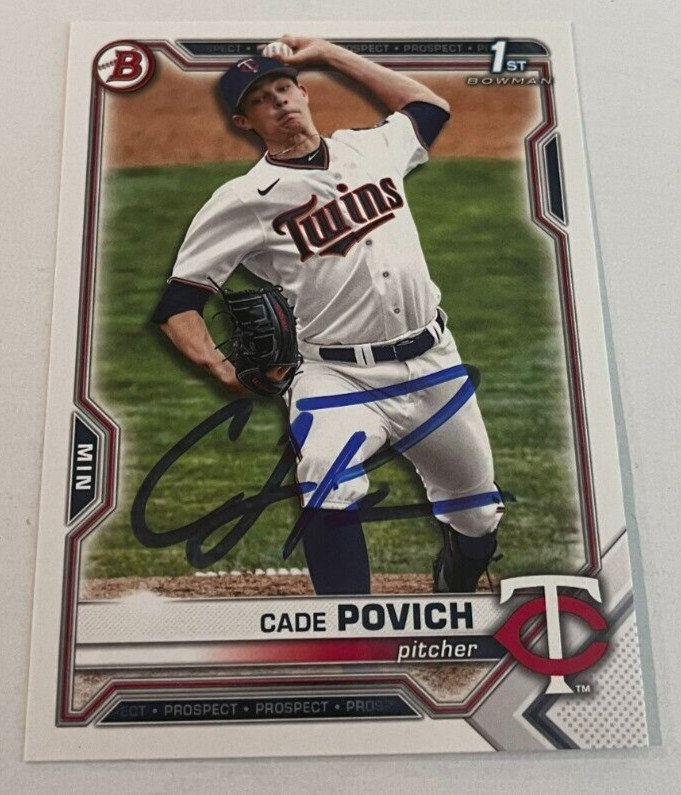 CADE POVICH SIGNED 2021 BOWMAN DRAFT PROSPECT BASEBALL ROOKIE CARD AUTO
