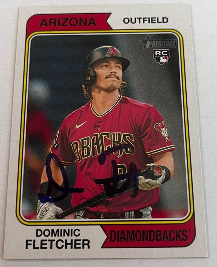 DOMINIC FLETCHER SIGNED 2023 TOPPS HERITAGE BASEBALL CARD AUTO