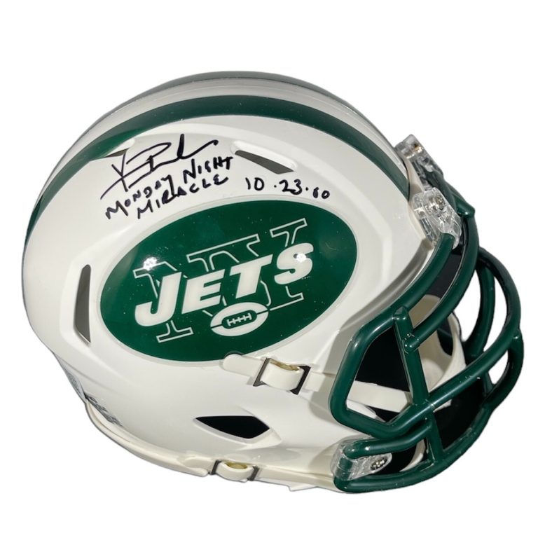 Vinny Testaverde Signed Jets TB 98-18 Mini Helmet w/ Ins Beckett Witness BAS COA