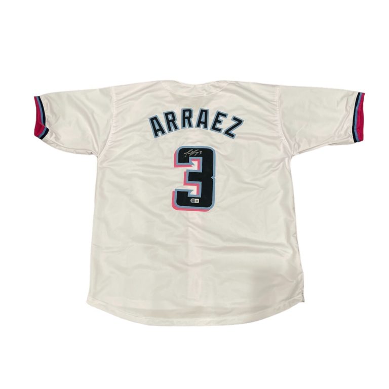 Luis Arraez Signed Miami Marlins Custom Jersey Beckett Witness BAS COA