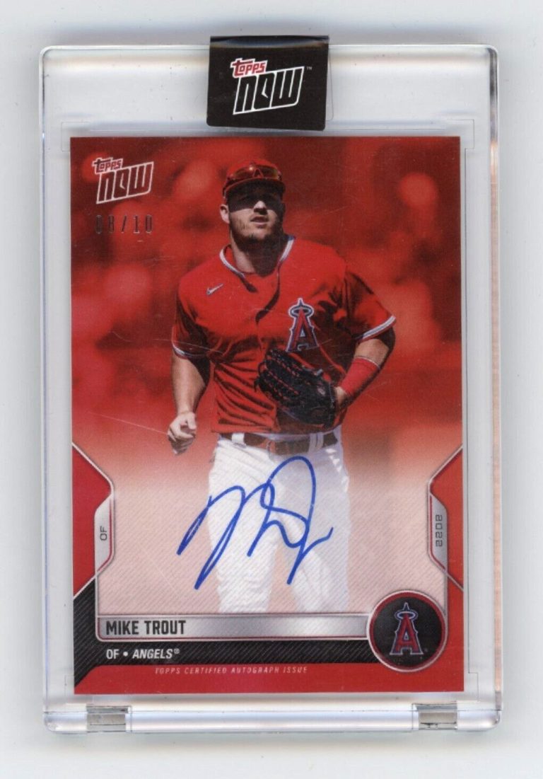 Mike Trout 2022 Topps Now RTOD Red Parallel On-Card Signed Auto #8/10 Angels