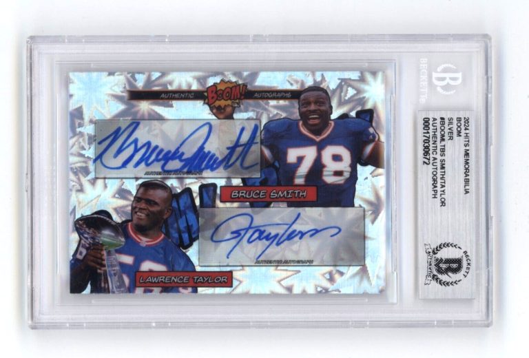 Bruce Smith & Lawrence Taylor 2024 Hits BOOM Silver /10 Dual Signed BGS BAS Auto