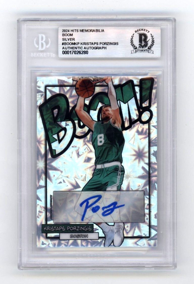 Kristaps Porzingis 2024 Hits Memorabilia BOOM Silver Signed BGS BAS Auto Celtics