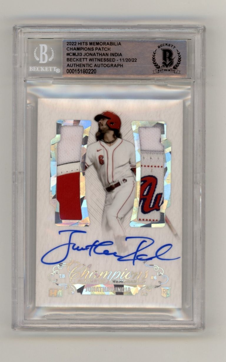 Jonathan India 2021 Hits Memorabilia Champions Ice Patch Dual Auto RC #6/6 BGS