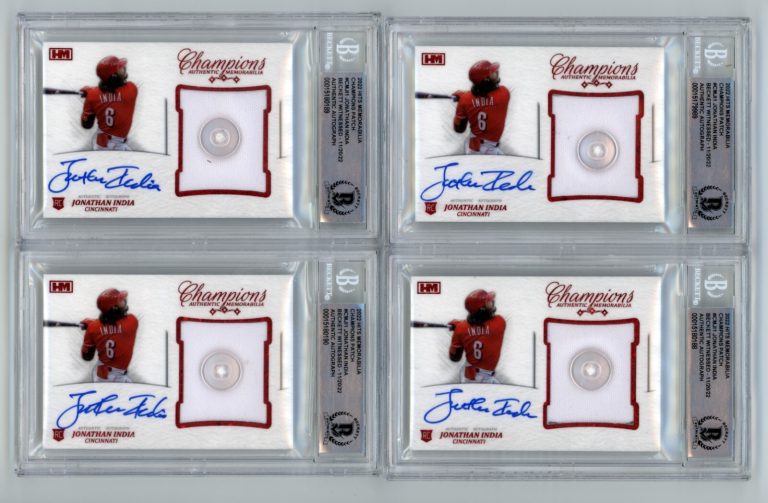 Jonathan India 2021 Hits Memorabilia Champions Red Prime Button Auto RC #/6 BGS