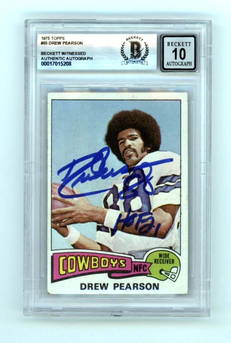 Drew Pearson 1975 Topps #65 Rookie RC HOF 21 Ins Signed BAS BGS 10 Auto Cowboys