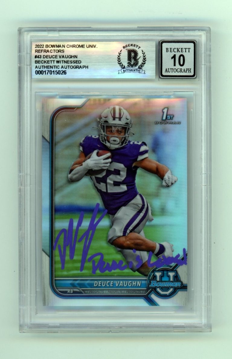 Deuce Vaughn 2023 Bowman Chrome U Refractor Signed Deuce Loose RC BGS 10 Auto