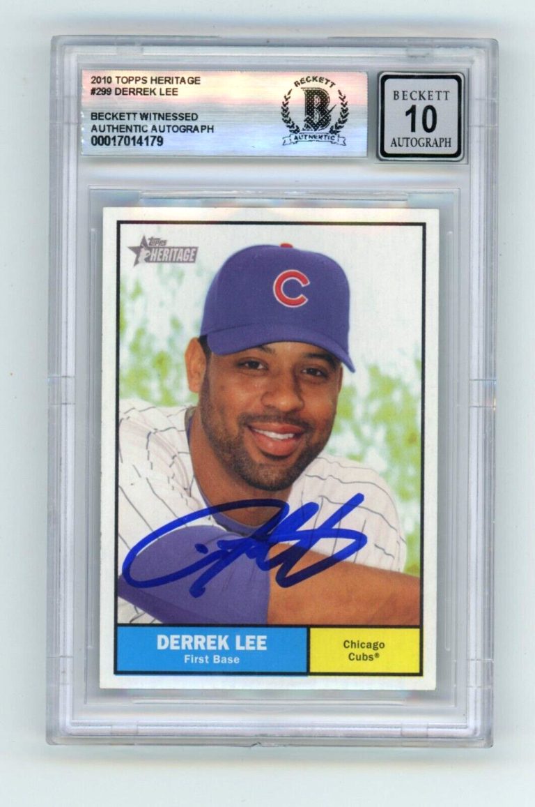 Derrek Lee 2010 Topps Heritage #299 Signed Beckett Wit BAS BGS 10 Auto Cubs