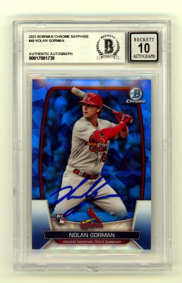 Nolan Gorman 2023 Bowman Chrome Sapphire #48 Rookie RC Signed BAS BGS 10 Auto