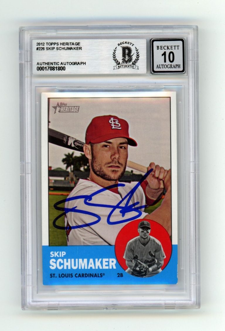 Skip Schumaker 2012 Topps Heritage #226 Beckett Witnessed BAS BGS 10 Auto