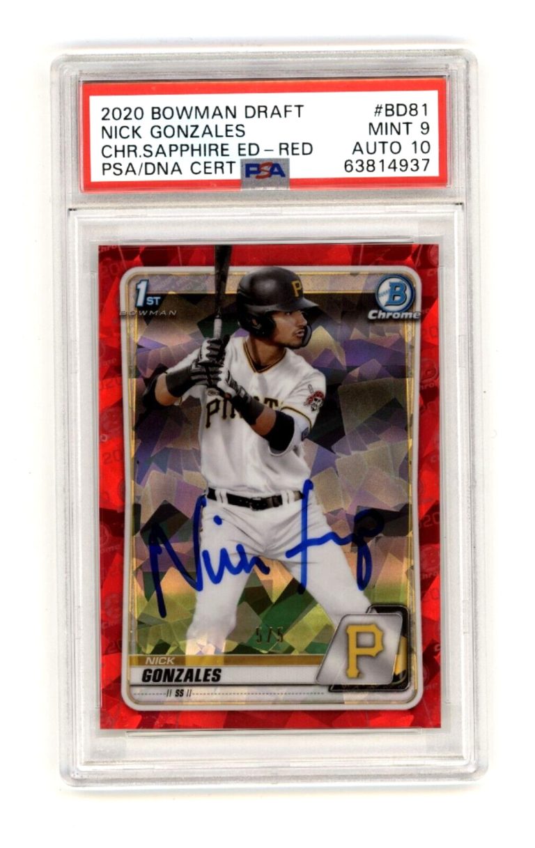 Nick Gonzales 2020 Bowman Chrome Draft Sapphire Red #5/5 RC Signed PSA 9 10 Auto