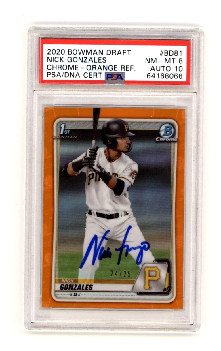 Nick Gonzales 2020 Bowman Chrome Draft Orange #24/25 RC Signed PSA 8 10 Auto