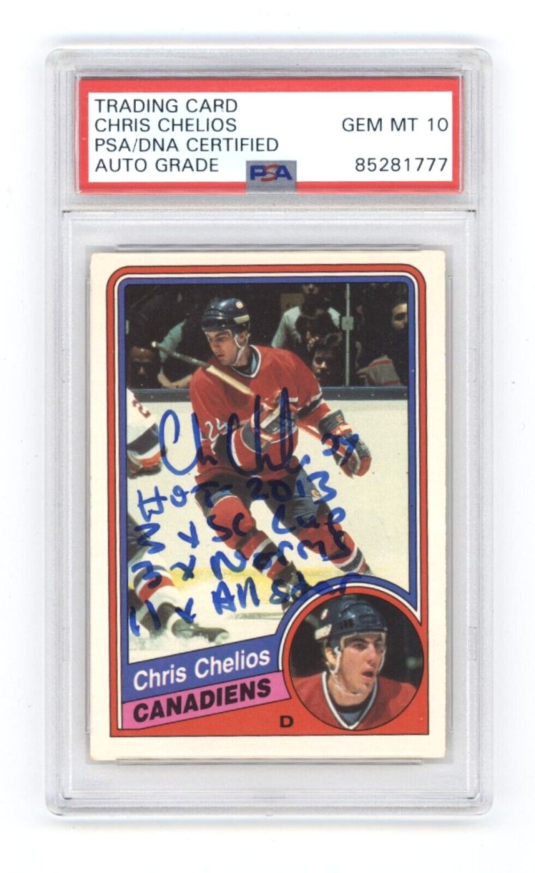 Chris Chelios 1984-85 O-Pee-Chee OPC Rookie Card RC w/ 4 Insc Signed PSA 10 Auto