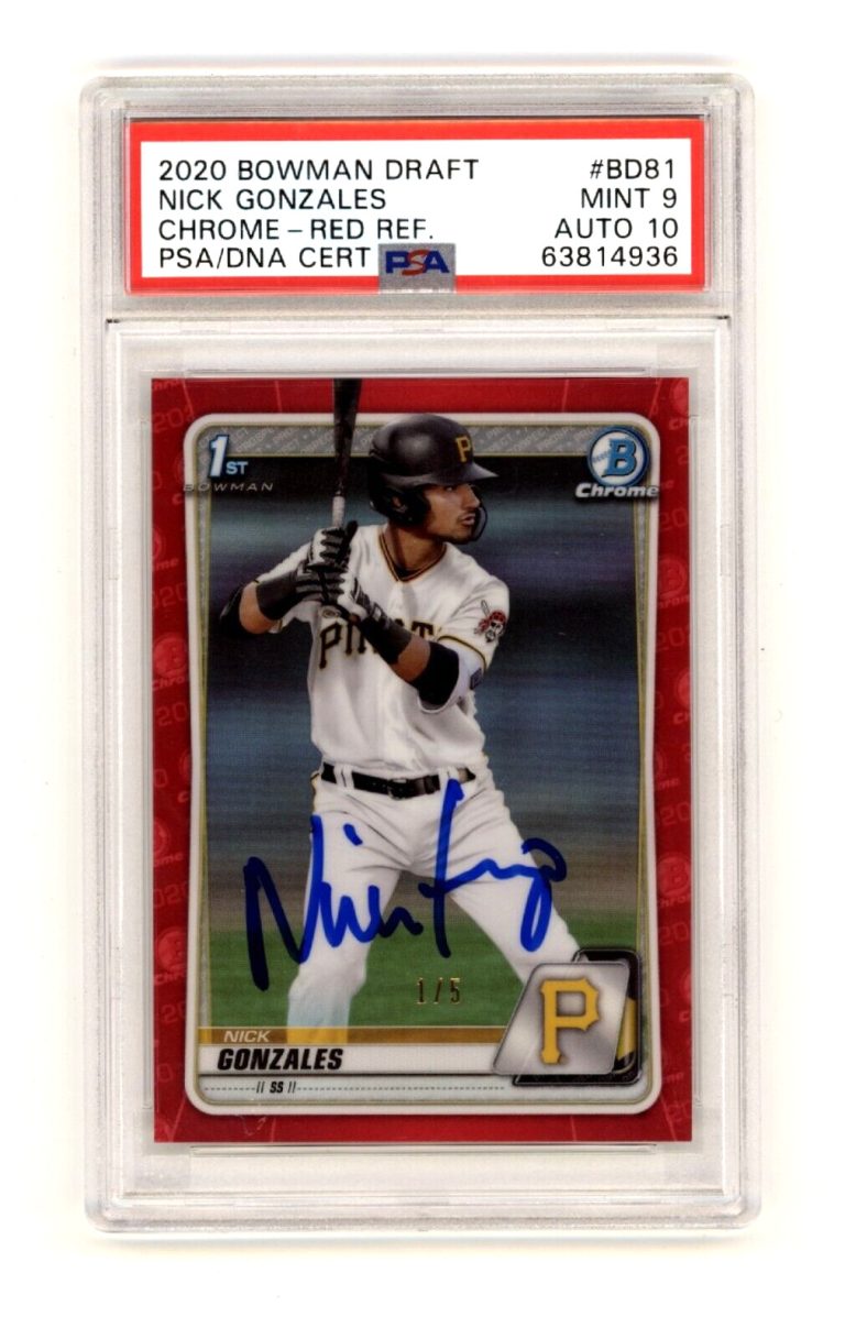 Nick Gonzales 2020 Bowman Chrome Draft Red #1/5 RC Signed PSA 9 10 Auto Pirates