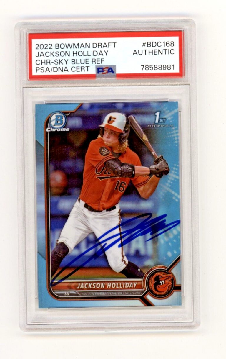 Jackson Holliday 2022 Bowman Chrome Draft Sky Blue Refractor RC Signed PSA Auto