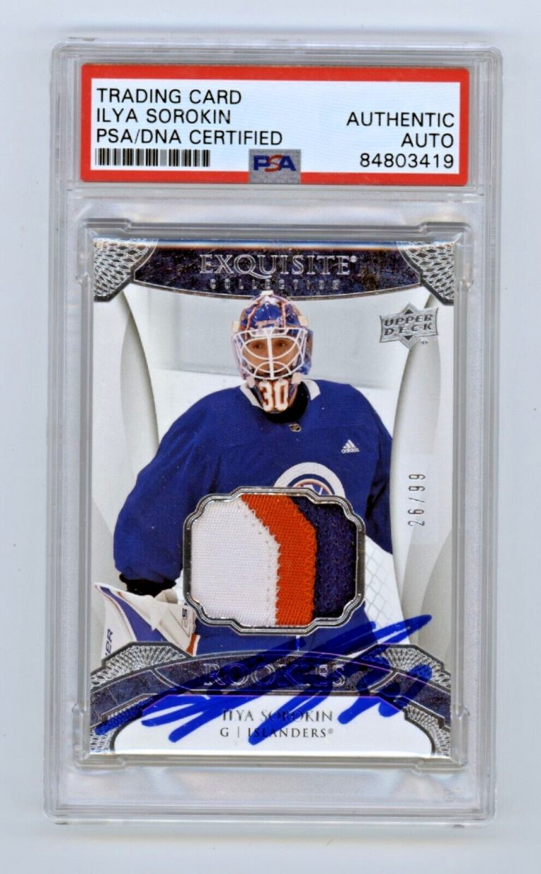 Ilya Sorokin 2020-21 Upper Deck Exquisite Rookie Patch #26/99 RC Signed PSA Auto
