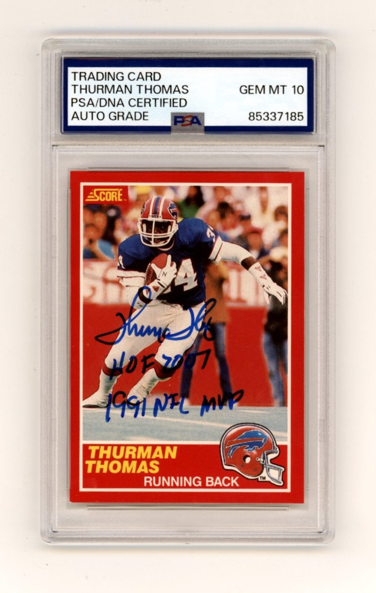 Thurman Thomas 1989 Score #211 Signed Rookie RC w/ 2 Ins PSA 10 Auto Bills