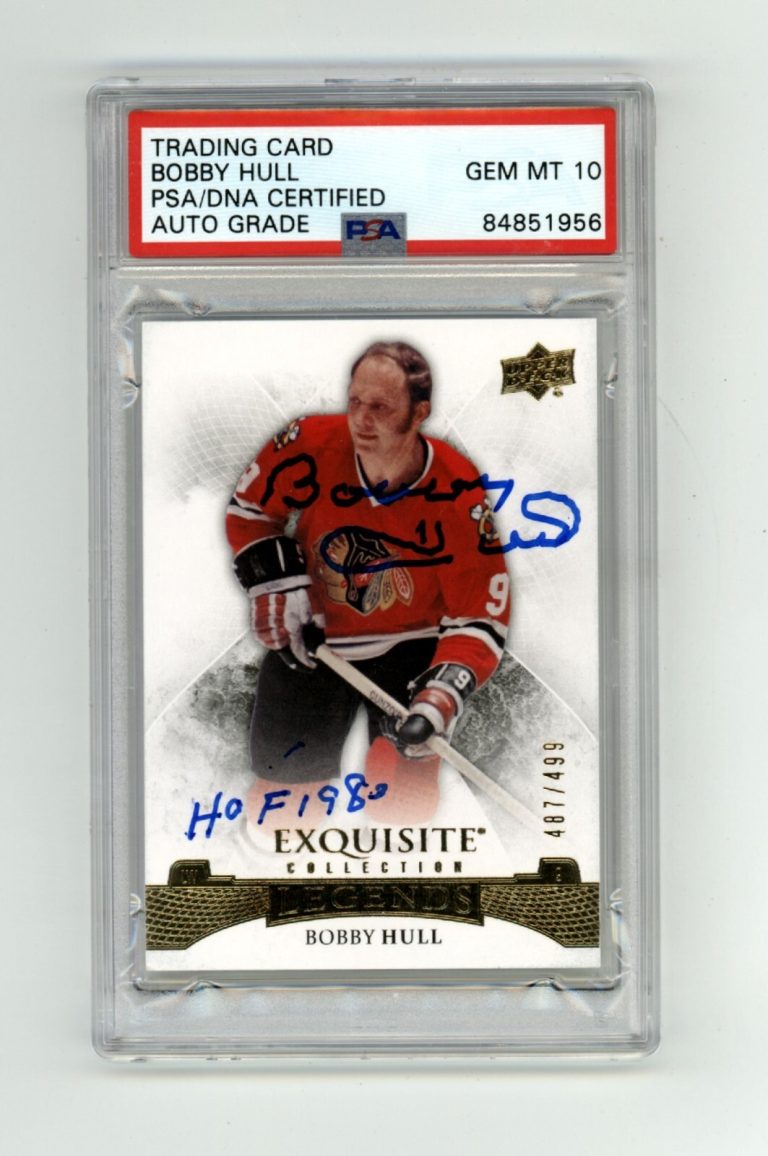 Bobby Hull 2015-16 Upper Deck Exquisite #/499 Signed HOF 1980 Insc. PSA 10 Auto