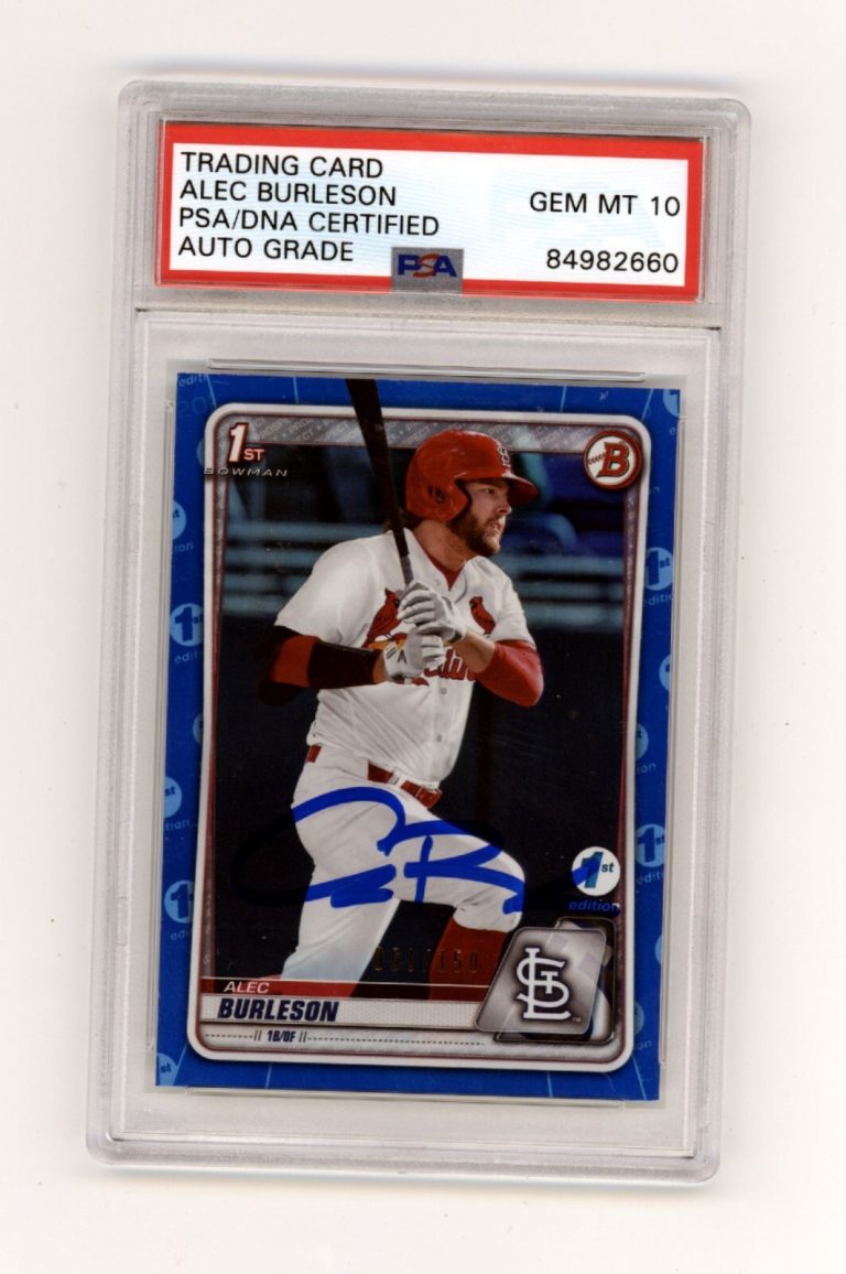 Alec Burleson 2020 Bowman Draft 1st Edition Blue Foil #61/150 RC PSA 10 Auto