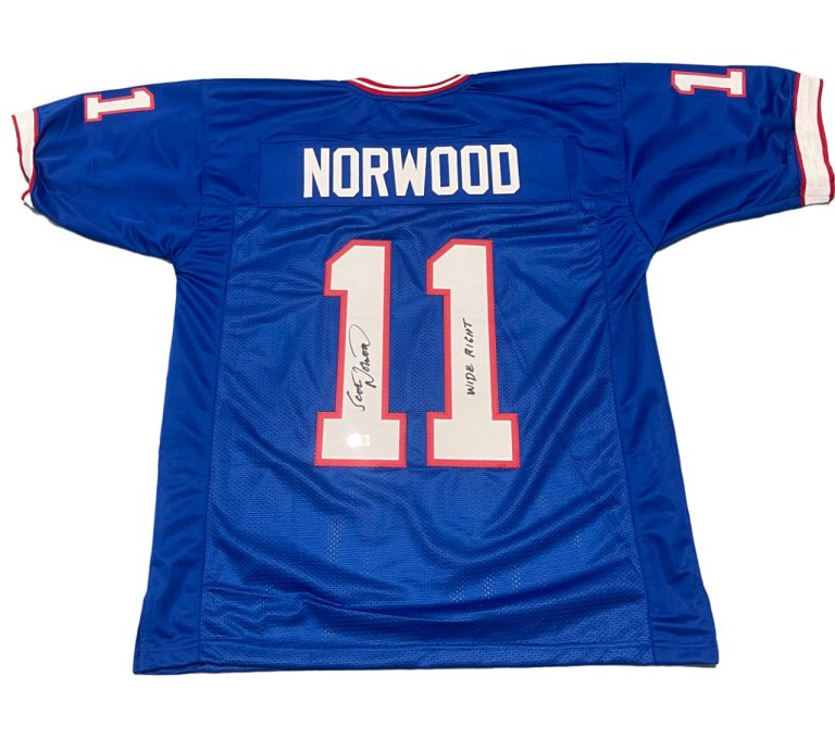 Scott Norwood Signed Buffalo Bills Custom Jersey w/ Wide Right Beckett W BAS COA