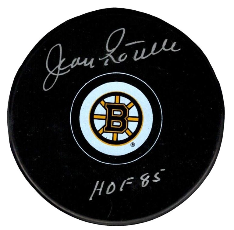Jean Ratelle Signed Boston Bruins Puck w/ HOF 85 Beckett Witness BAS COA
