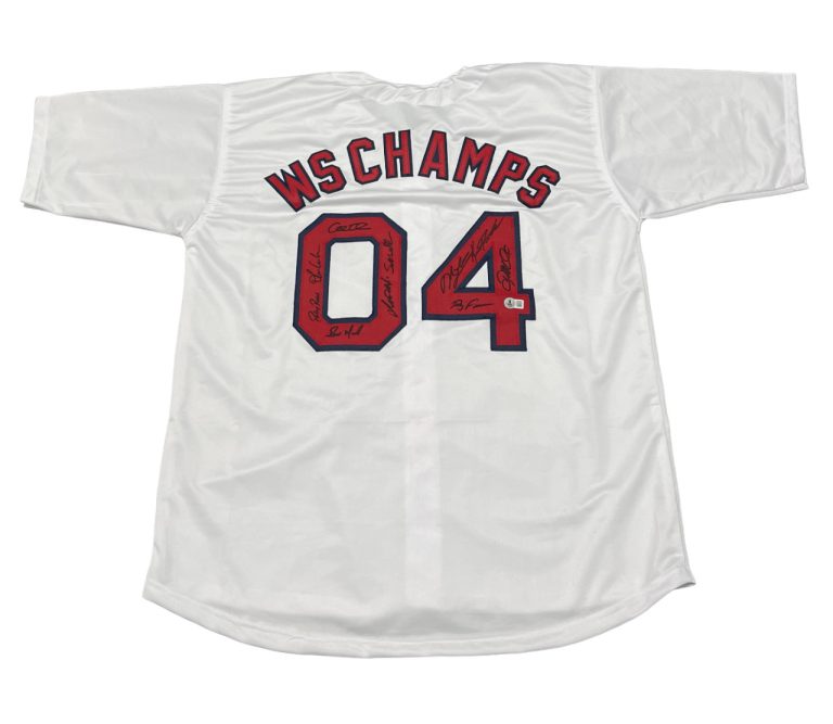 2004 Boston Red Sox Team Signed Custom Jersey w/ 10 Sigs Beckett Witness BAS COA