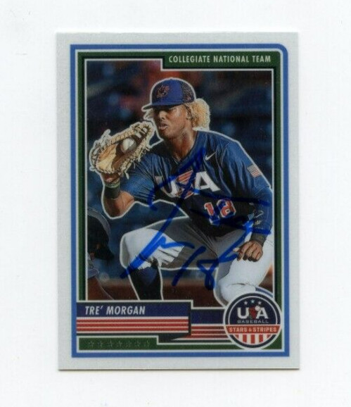 TRE' MORGAN SIGNED 2023 PANINI USA BASEBALL STARS & STRIPES CARD AUTO TRE