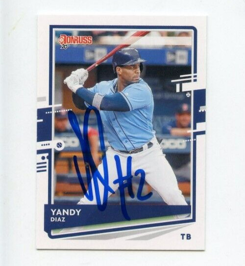 YANDY DIAZ SIGNED 2020 DONRUSS BASEBALL CARD AUTO