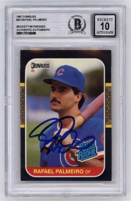 Rafael Palmeiro 1987 Donruss #43 Rated Rookie RC Signed Beckett BGS 10 Auto Cubs