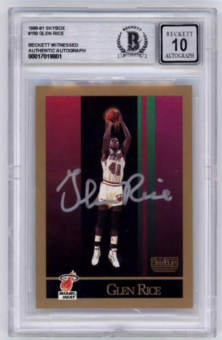 Glen Rice 1990-91 Skybox #150 Rookie RC Signed Beckett Witness BGS 10 Auto Heat