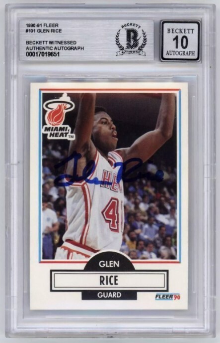 Glen Rice 1990-91 Fleer #101 Rookie RC Signed Beckett Witness BGS 10 Auto Heat
