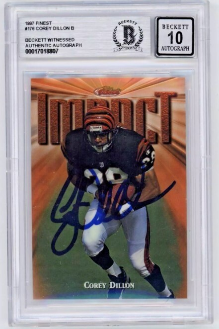 Corey Dillon 1997 Finest #176 Rookie RC Signed Beckett Witness BAS BGS 10 Auto