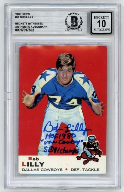 Bob Lilly 1969 Topps #53 Signed w/ 3 Insc Beckett BAS BGS 10 Auto Cowboys